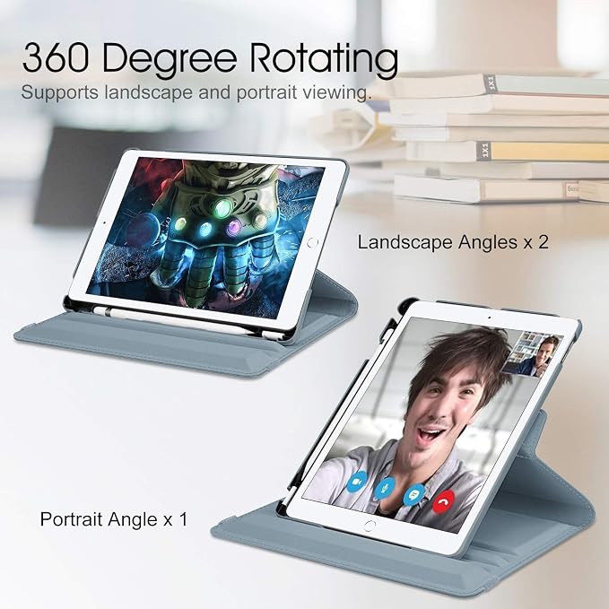 Fintie 360° Rotating Case for iPad 9th / 8th / 7th Generation 10.2 Inch | Swivel Stand Portrait &amp Landscape Viewing Shockproof Cover with Pencil Holder Auto Wake/Sleep Aqua Wave