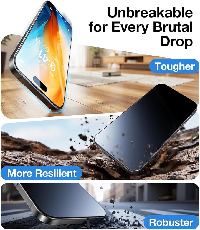 UltraGlass Unbreak Top 9H+ Glass for iPhone 15 Screen Protector (12FT Military Grade Shatterproof &amp Longest Durable) Screen Protector iPhone 15 Tempered Glass Full Coverage 2 Pack