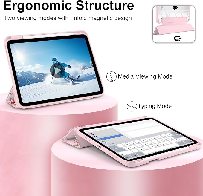 Case for iPad (A16) 11th Generation 11 inch 2025 /iPad 10th Gen 10.9 2022 - Aesthetic Cute Preppy Design Trifold Cover with Soft TPU Bumper Clear Back Auto Sleep/Wake Waves