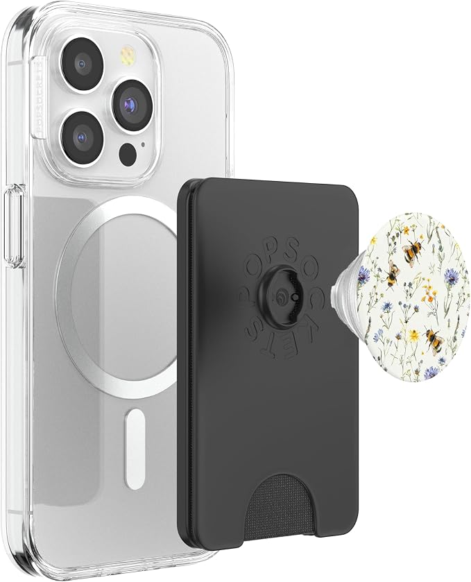 Aesthetic Bee and Wildflowers Boho Modern On Beige PopSockets PopGrip for MagSafe