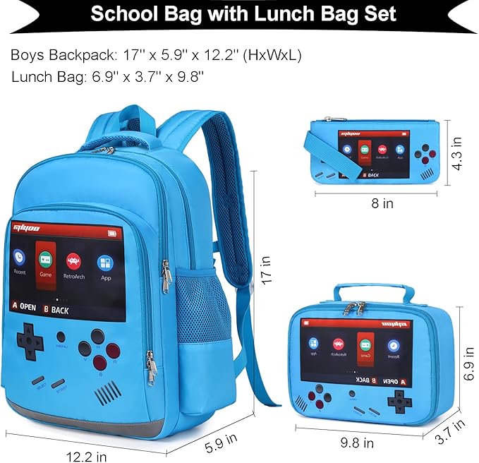 DSIUE School Backpack for Boys, Gamer backpack with Lunch Bag Pencil Case, Bookbag for Boys Kids Backpacks for Elementary School Student