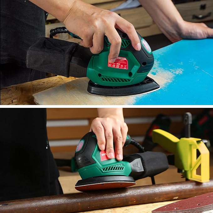 HYCHIKA Detail Sander, 14,000 OPM Compact Electric Sander Tool with 12 Pcs Sandpapers,Efficiency Dust Collection System,Suitable for Tight Spaces Sanding,Polishing,Removing Paint in Home Decoration