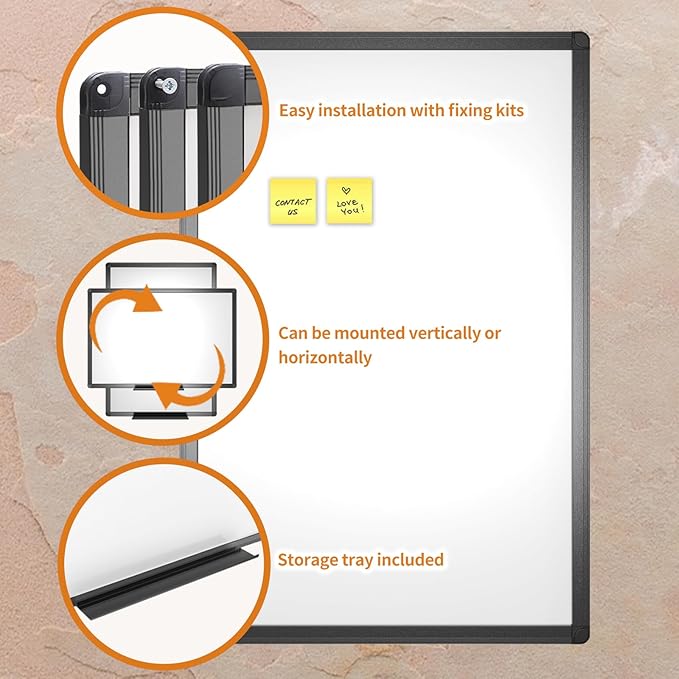VIZ-PRO Magnetic Dry Erase White Board, 36 X 24 Inches, Black Aluminium Frame