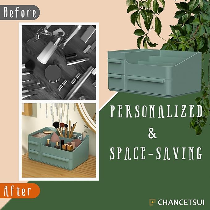 CHANCETSUI Makeup Organizer With Drawer For Vanity: Cosmetics Organizers Storage - Holder For Lipstick Nail Polish Eyeshadow Brush