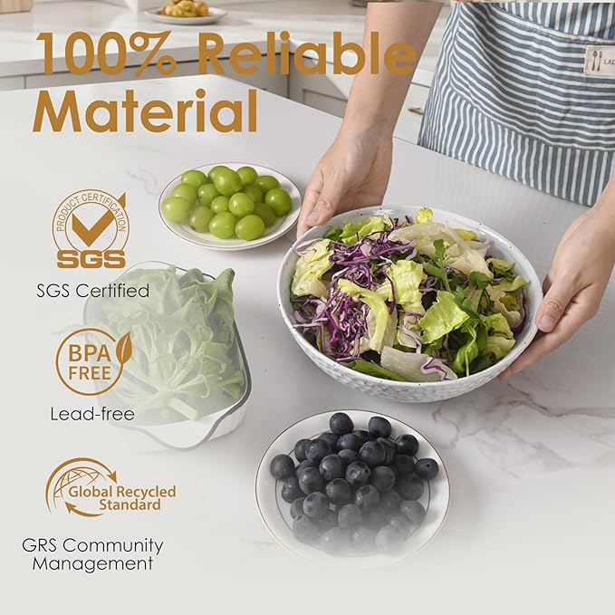 Wotalation Handmade Ceramic Large Serving Bowls, Salad Bowl set. Modern Kitchen Dishes for Dinner, Fruit, Salad. Oven, Dishwasher Safe, Vanilla White, 58 oz, 9.5" (1, 9.5“)