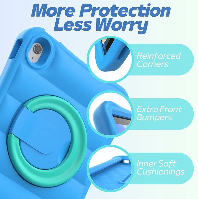 MRWHO Kids Case for iPad 10th Generation 10.9 inch 2022 – Lightweight Flexible Shockproof Stand Handle Girls Boys Case for Apple iPad 10 Gen – Blue