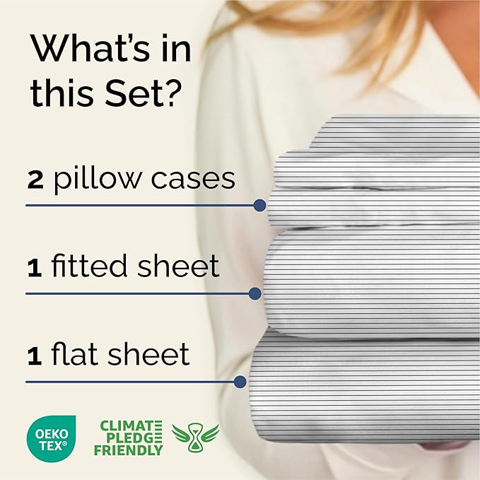 Striped Sheets - Black & White Striped Sheets - 1 Flat & 1 Fitted & 2 Pillowcases w/ Deep Pockets – Wrinkle & Fade Free - Soft, Breathable & Cooling – Luxury Pinstripe Bedding - Cal King Size Bed Set