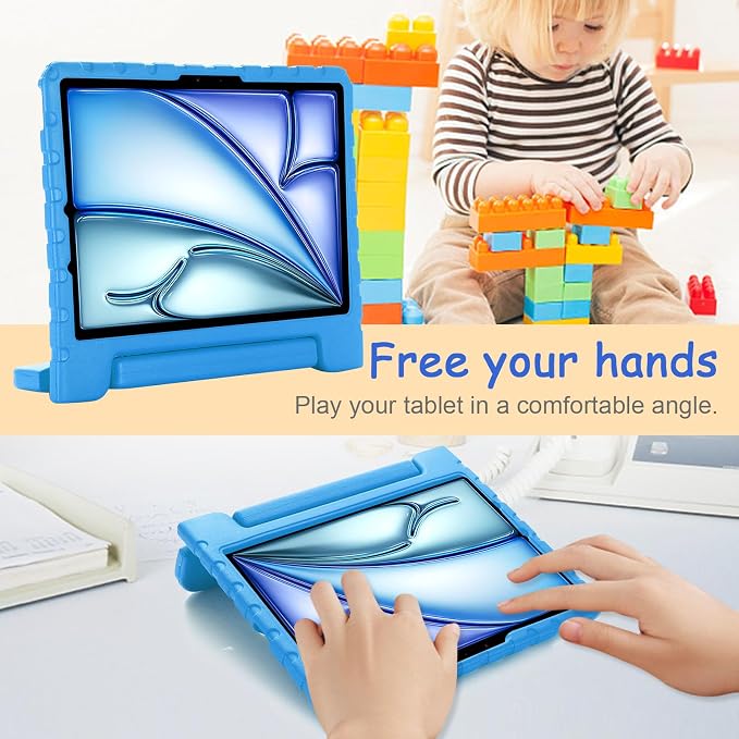 Kids Case for iPad Pro 11 M5/M4 &amp iPad Air 11 (2026/2025/2024) Shockproof Case with Pencil Holder Techcircle Light EVA Foam Handle Stand Bumper Protective Child Friendly Drop Proof Cover Black
