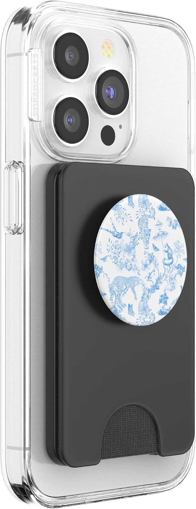 French Light Blue Toile Chinoiserie with Flowers Leopards PopSockets PopGrip for MagSafe