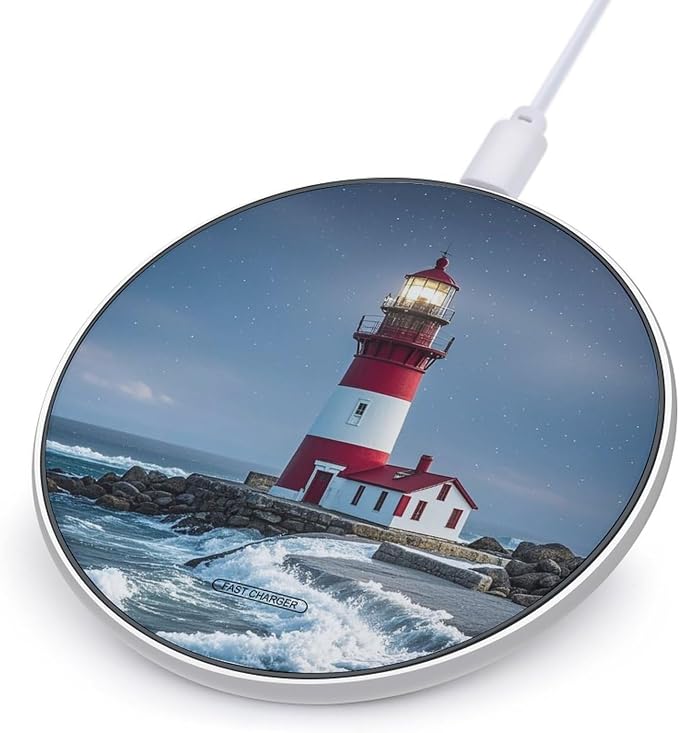 Lighthouse Ocean Wireless Charger 10W Portable Fast Wireless Charging Pad Compatible with Phone Slim Charging Station Lightweight Charger Mat Charging Block for Travel Home Office