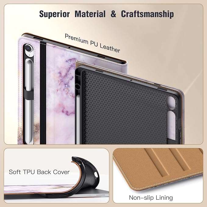 MoKo Case for Samsug Galaxy Tab S10 Lite/ S10 FE/ S9 FE/ S9 10.9/11 Inch | Built-in S Pen Holder Case for Samsung Tablet (2025/2023) PU Leather Hand Strap &amp Front Pocket Blue &amp Brown