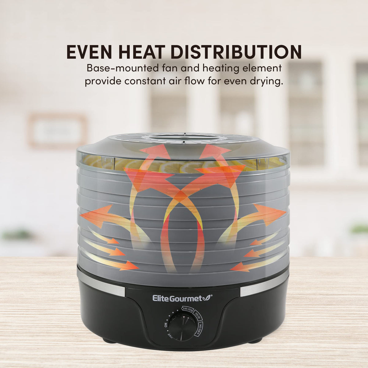 Elite Gourmet EFD319BNG Food Dehydrator, 5 BPA-Free 11.4" Trays, Black/Grey