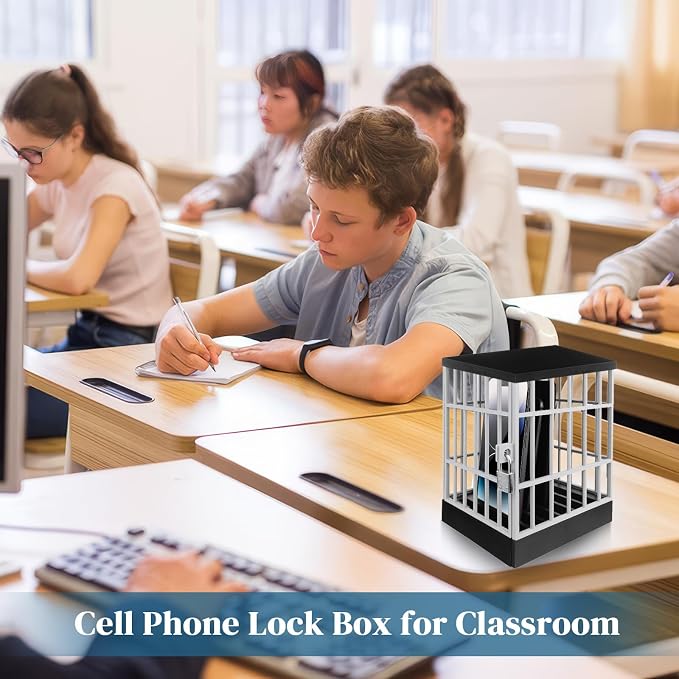 Gemaxvoled Cell Phone Jail-Phone Cage with Lock and Key Phone Lock Box Cell Phone Locker for Classroom/Family
