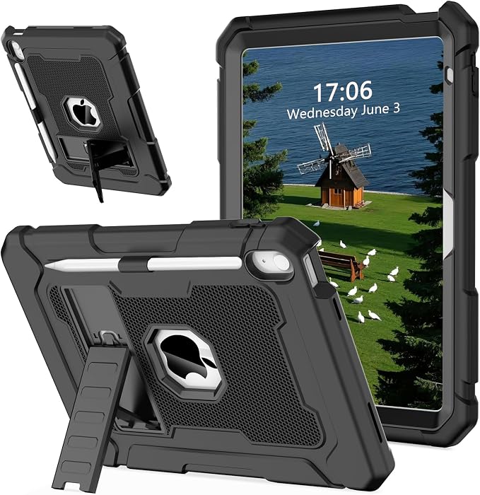 LTROP Case for iPad A16 11th Generation 2025 11 Inch / 10th Generation 2022 10.9 Inch with Kickstand and Pencil Holder Shockproof Rugged Protective iPad 11 inch Cover Black