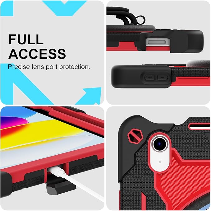 for iPad 9th 8th 7th Gen Case 10.2 inch with Screen Protector | 360° Rotating Kickstand Hand Strap Shoulder Strap Heavy Duty Military Grade - Kids Friendly