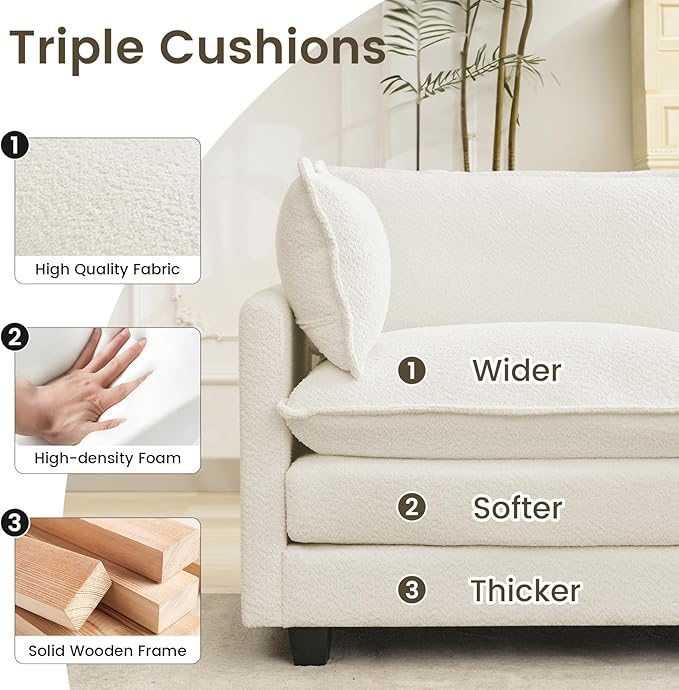 ROWHY Oversized Modular Sectional Couch with 2 Movable Ottoman, 148" Modern Convertible U Shaped Sofa Set, 4 Seat Comfy Cloud Couch with 2 Throw Pillows, for Living Room and Office, Chenille, Beige
