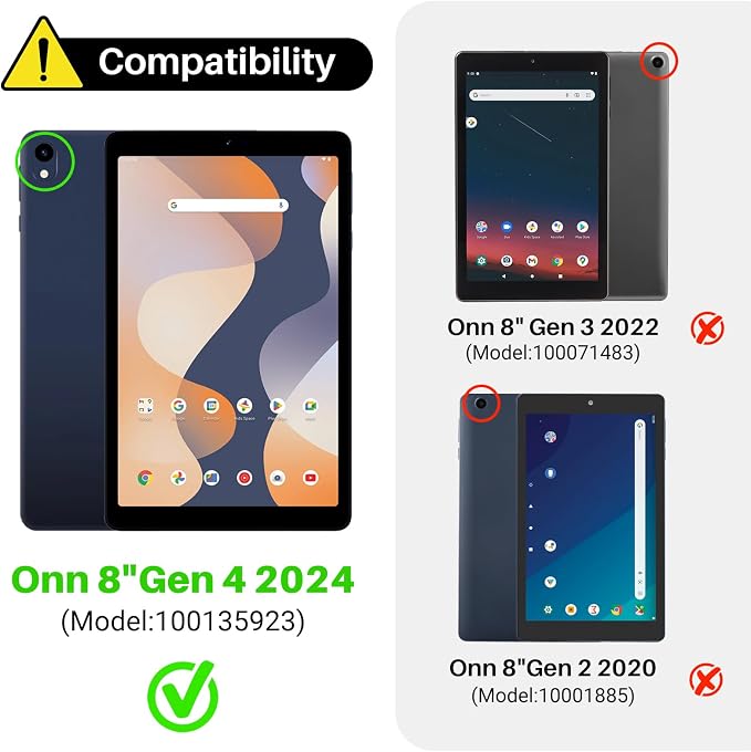Kids Case for Onn 8 inch Tablet Case Gen 4 2024 (Model:100135923) | Foldable handle highly durable odorless and easy to install suitable for children's learning and play.