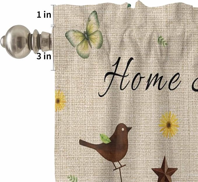 Kitchen Curtains Tiers and Valance Set of 3, Sunflowers Dog Light Filtering