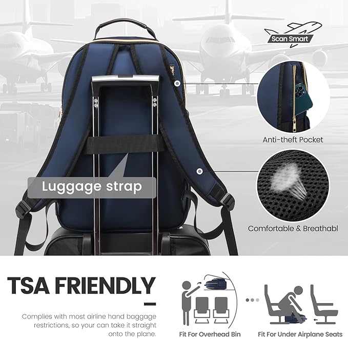 LOVEVOOK Laptop Backpack for Women 15.6 inch,Cute Womens Travel Backpack Purse,Professional Laptop Computer Bag,Waterproof Work Business College Teacher Bags Carry on Backpack with USB Port,Navy Blue