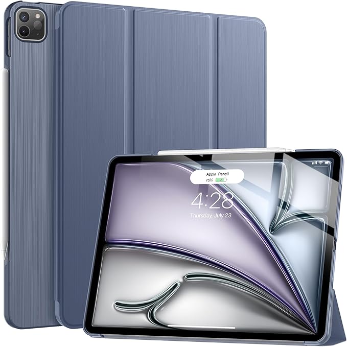 Soke Case for iPad Air 13 Inch (M3/M2) 2025/2024iPad Pro 12.9 2022 2021(6th 5th Generation) - [Slim Trifold Stand + Auto Wake/Sleep]Protective Hard PC Back Cover (Black)