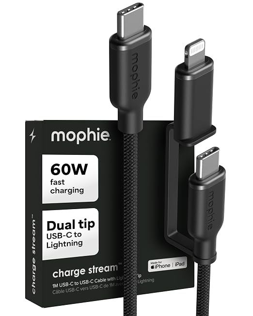 Mophie Charge Stream USB-C to USB-C 3m/10ft Cable - 60W Power Delivery Enduraflex Silicone Ultra-Durable Braided Design for Everyday Use