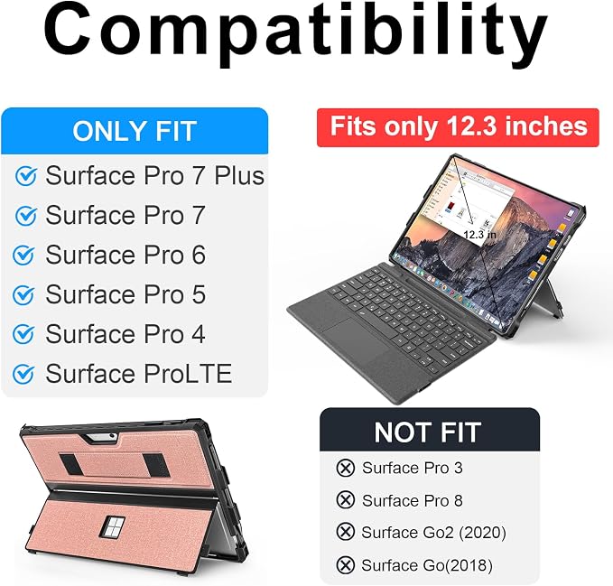 Case for 12.3 Microsoft Surface Pro 7+/7/6/5/4 Protective Rugged Cover Case with Surface Pen Holder and Hand Strap Compatible with Surface Pro Type Cover Keyboard (Black)