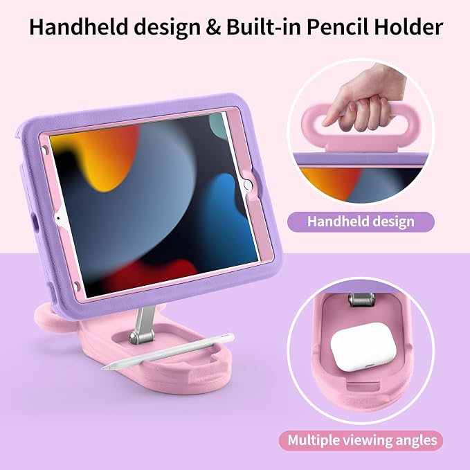 Kids Case for iPad 7th/8th/9th Gen 10.2 inchAdjustable Handle Stand(Black) | Adjustable Portrait/Landscape Stand/Drop Proof with Handle/KickstandChild Friendly Protective for iPad 10.2 2021/2020/201