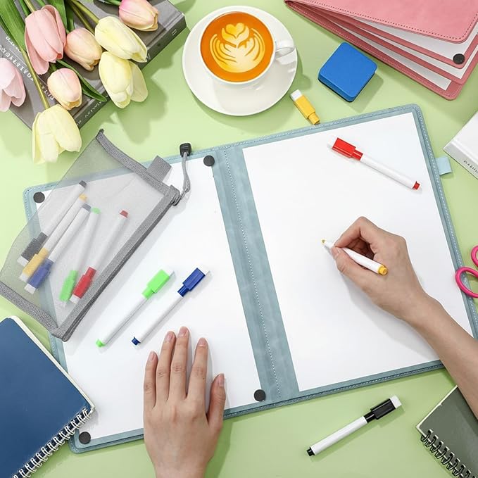 6 Sides Dry Erase Notebook Portable Whiteboards Notebook 12"x9"(a4) Small Reusable Whiteboard Notepad Foldable Anti-ghosting Surface, Travel White Board for Office Study Meeting Planning