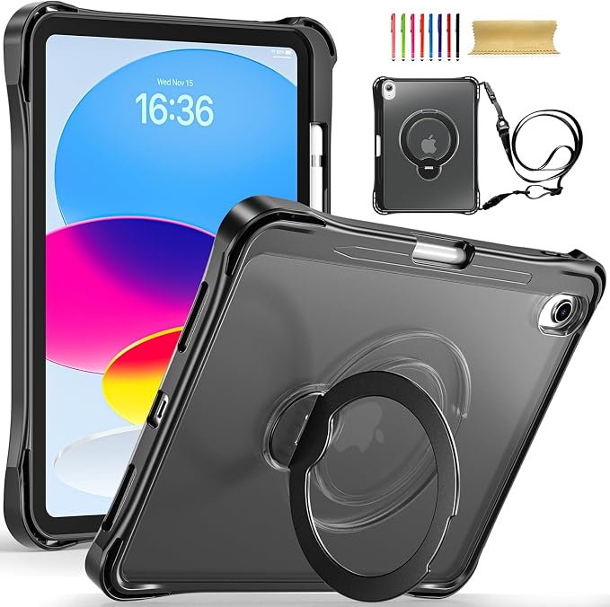 Dteck for Apple iPad 11 inch (A16 11th Gen) iPad 10.9 inch (10th Gen) Slim Clear Case with Kickstand Pencil Holder Reinforced Shockproof Corners Soft TPU Lightweight Protective Cover Transparent