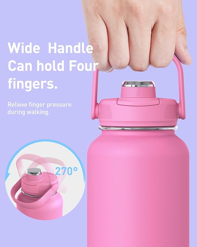 TOURIT 24 oz Insulated Water Bottle, Stainless Steel Sports Water Bottles With Top Handle, Double-Wall Travel Thermal Water Flask, BPA Free Leakproof Water Bottle for Sports and Travel, Lilac Purple