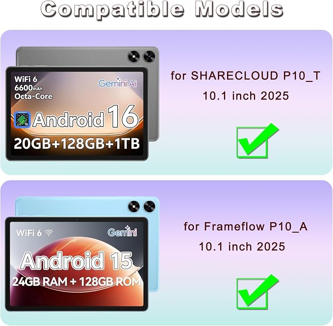 ATOOZ for SHARECLOUD P10_T Tablet Case 10.1 inch 2025Black | Soft Silicone Kids Case for Frameflow P10_A Tablet with PC Stand