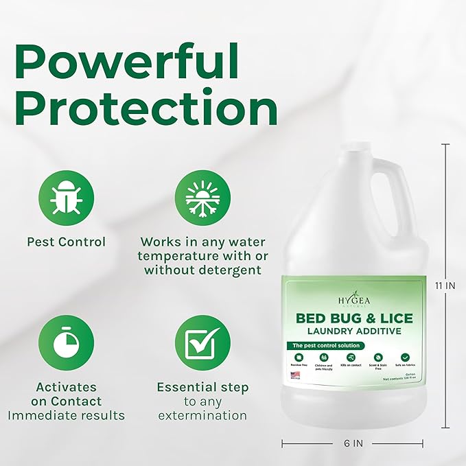 Hygea Natural Lice and Bed Bug Laundry Additive - Environmentally Responsible, Odorless, and Stain-Free Liquid Laundry Treatment - Safe for Children and Pets - Any Water Temperature (1 Gallon)
