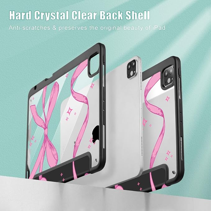 Tuiklol for iPad Pro 11 Inch 4th / 3rd / 2nd / 1st Gen (2022 2021 2020 2018) Case -Built-in Pencil Holder Shockproof Cover Clear Transparent Back Shell with Auto Wake/Sleep Black Flower