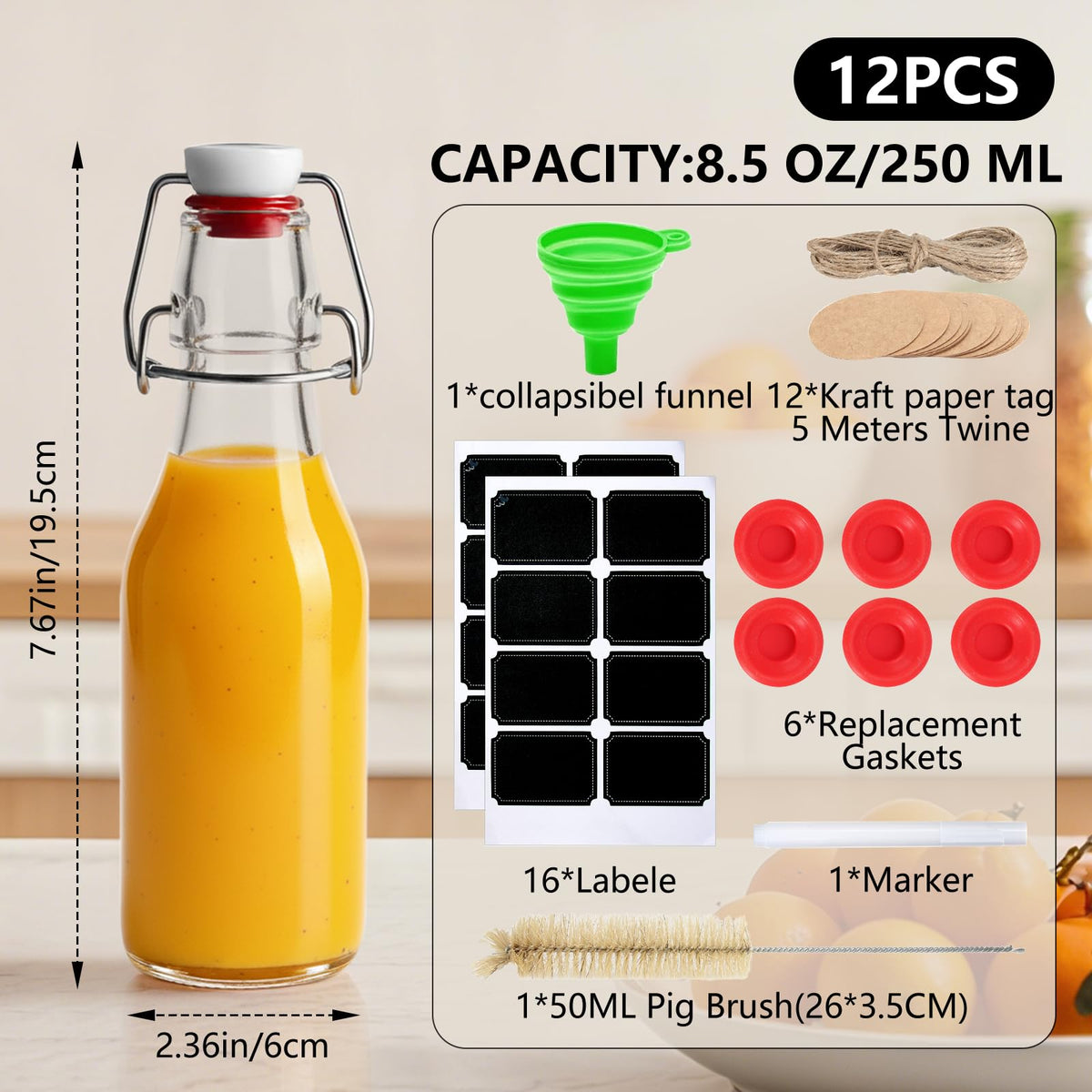 Ruckae 24pack 4oz Swing Top Glass Bottles with Airtight Lids for Vanilla