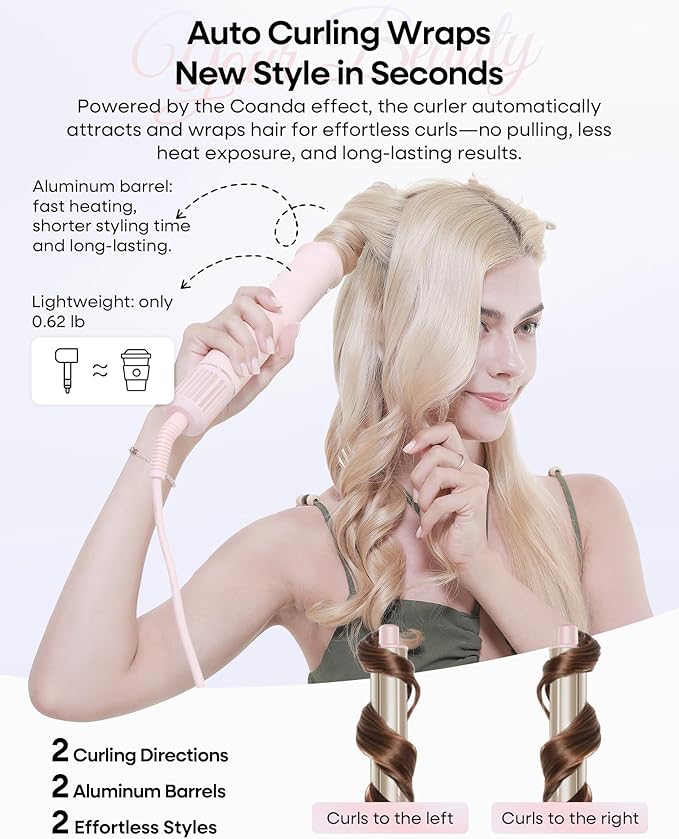 okaydeer 7 in One Hair Dryer Brush with Auto Wrap Curlers, Negative Ionic, No Heat Damage, Blow Dryer, Fast Drying & Frizz-Free Styling, Hot Air Styler, Straightener&Volumizing Brush with Storage Bag