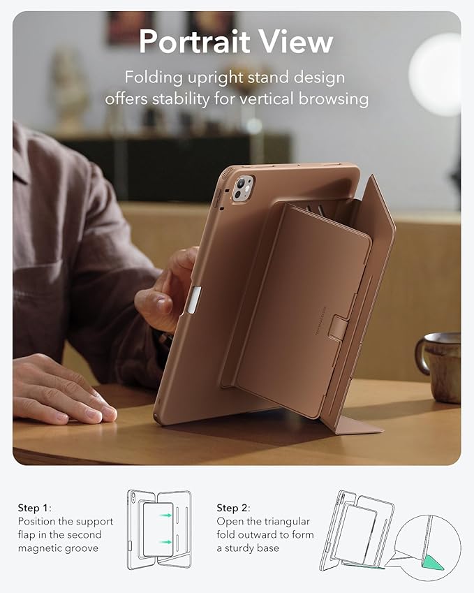ESR for iPad Pro 11 Inch Case (M5/M4) 2025/2024, Vertical Stand Cover, Multi Stand Angles, Ultra-Stable Case with Pencil Holder, Flip Series, Brown