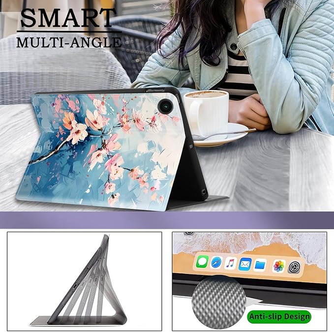 Case for Samsung Galaxy Tab A11 + Plus/A9 + Plus 11 Inch 2025/2023 Ultra-Thin Multi-Angle Protective Cover with Auto Sleep/Wake Black Cat and the Blue Flower