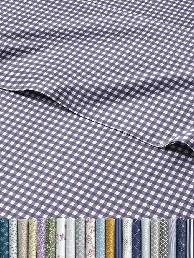 Blue Checkered Sheet Set - 1 Flat & 1 Fitted Sheet & 1 Pillowcase w/ Deep Pockets - Grid, Plaid, Gingham Pattern Bed Set - Cozy, Comfy, Wrinkle & Fade Resistant - Soft, Breathable & Cooling -Twin Size