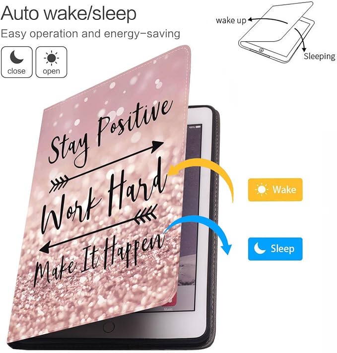 for iPad mini 1 2 3 4 5 Case Stay Positive Work Hard and Make It Happen Inspirational Quote Slim Lightweight PU Leather Stand Cover with Auto Wake/Sleep for iPad mini 5th/4th Gen 7.9 Inch