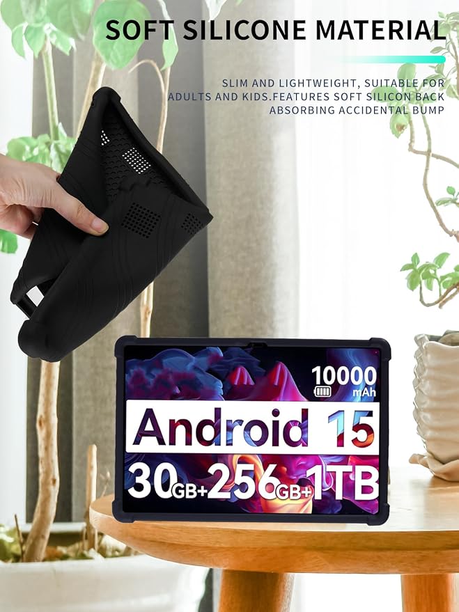 Case for Urao G140L Tablet 14 inch Android 15 TabletWUNIAK Shock Proof Lightweight Stand Rubber Shell Protective CoverKids Friendly Soft Silicone Adjustable Stand CoverBlack