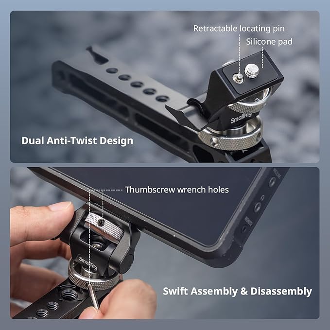 SMALLRIG Top Handle with Monitor Mount Kit, with 3/8"-16 Locating Holes for ARRI, 5 Built-in Cold Shoe, 360° Swivel and 180° Tilt Adjustable Monitor Holder with Thumbscrew, Anti-Twist Design - 5322