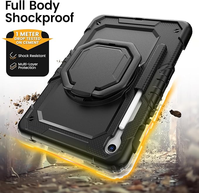 HXCASEAC Case for Galaxy Tab S10 lite / S10 FE / S9 FE 10.9 Inch Shockproof | 360° Rotating Stand | S Pen Holder | Screen Protector | Shoulder Strap | Samaung S10 Lite Tablet Case Kids Black