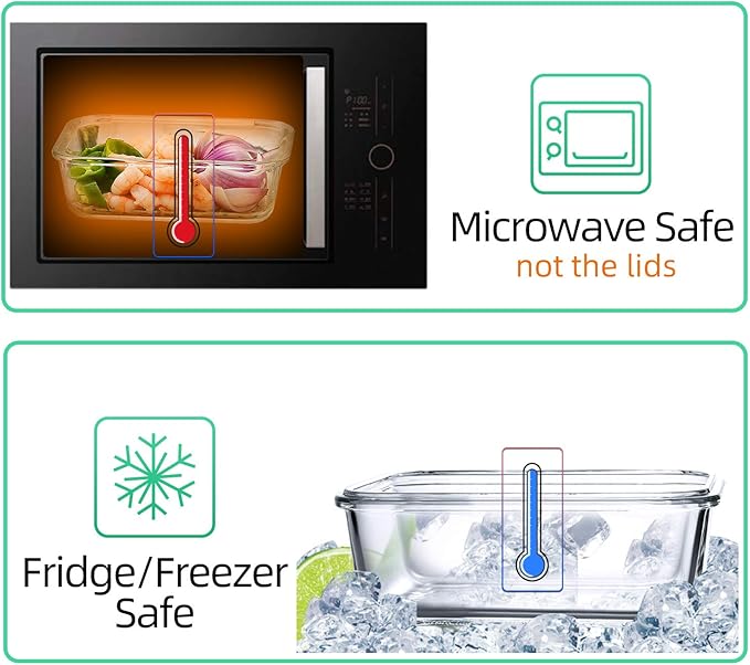 C CREST [10-Pack] Glass Food Storage Containers - Food Prep Containers with Lids - Microwave, Oven, Freezer and Dishwasher Safe