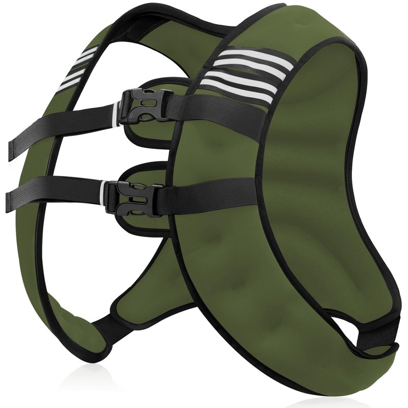NATURELUX Weighted Vest with Reflective Stripe and Adjustable Buckle Straps, Army Green, 25 lbs
