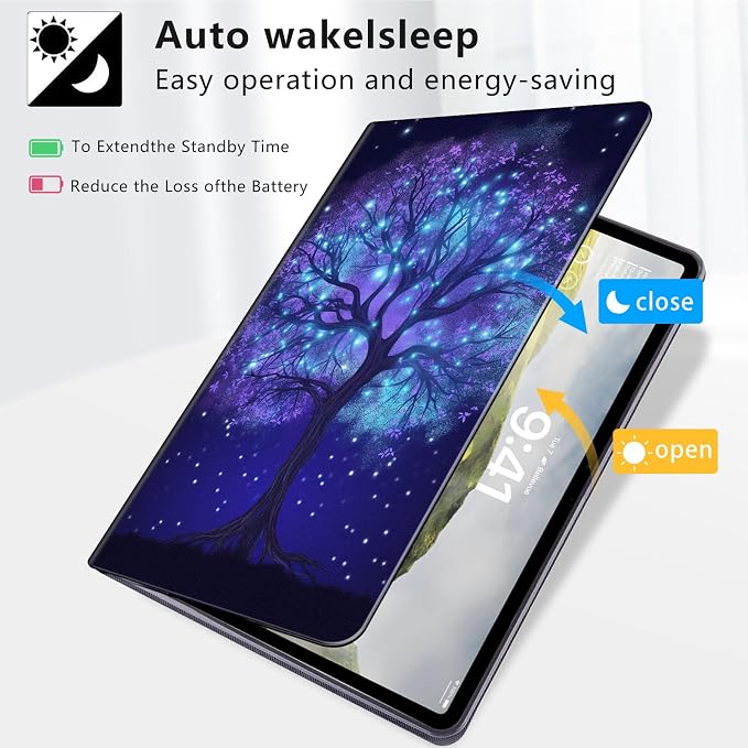 Case for iPad Air 11-inch (M4 2026 / M3 2025 / M2 2024) iPad Air 5th/4th Gen (2022/2020) 10.9 Slim PU Leather Folio Stand &amp Auto Sleep/Wake Protective Smart Cover Tree Fluorescent