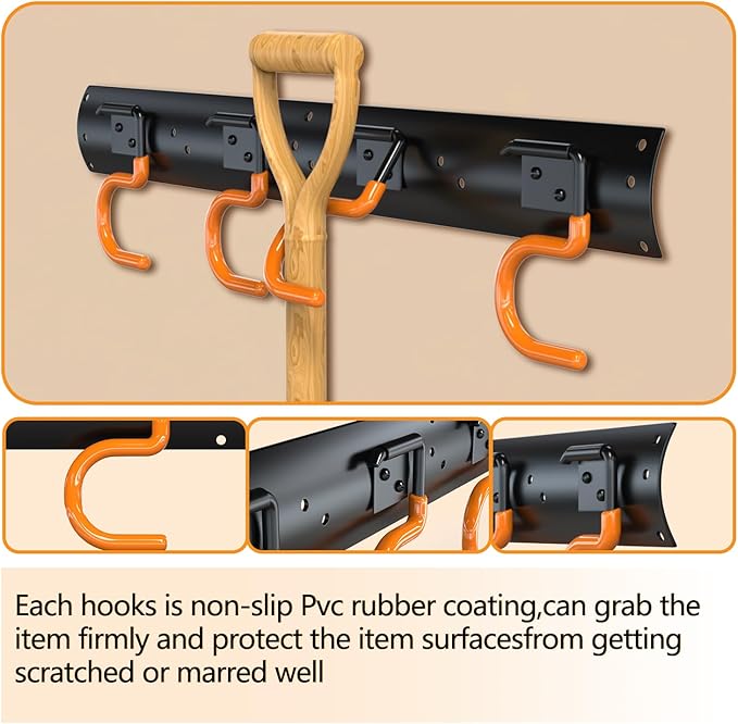3-H 12×16" All Metal Garden Tool Organizer, Garage Tool Organizer, Broom Holder Wall Mount for Garage, Shed, Garden, Basement Hanging and Organizing Rake, Mop, Shovel, Hose
