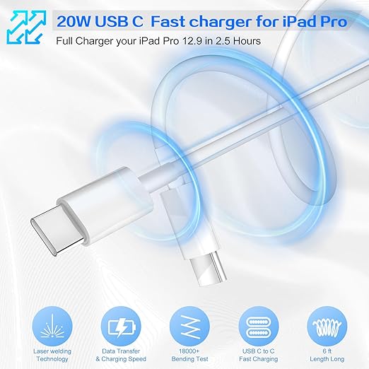 iPhone 16 Pro Charger Fast Charging 20W USB C Charger Block,2Pack Quick Type C Chargers with 6FT USB C Charging Cable Cord for iPhone 16 Pro Max/16 Pro/16e/16/iPhone 15 Pro Max/15 Pro/15 Plus,iPad Pro