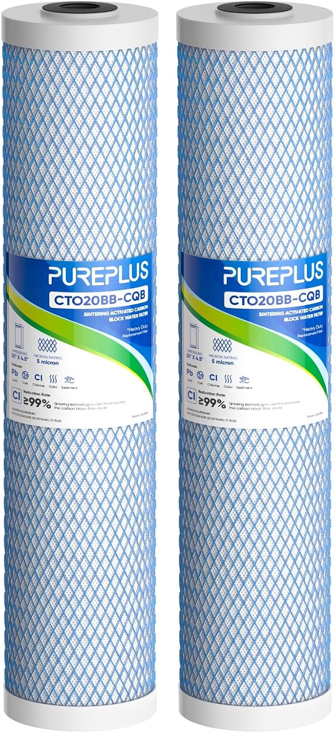 PUREPLUS 20" x 4.5" Whole House Activated Carbon Water Filter, Enhanced Lead