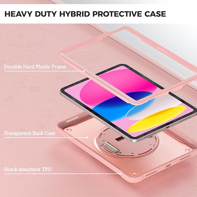 ProCase Rugged Case for iPad A16 11th Gen 2025/iPad 10th Gen 2022 -Black | Heavy Duty Shockproof Rugged Kids Cover with Hand Strap 360 Degree Rotatable Kickstand Protective for iPad 11/10