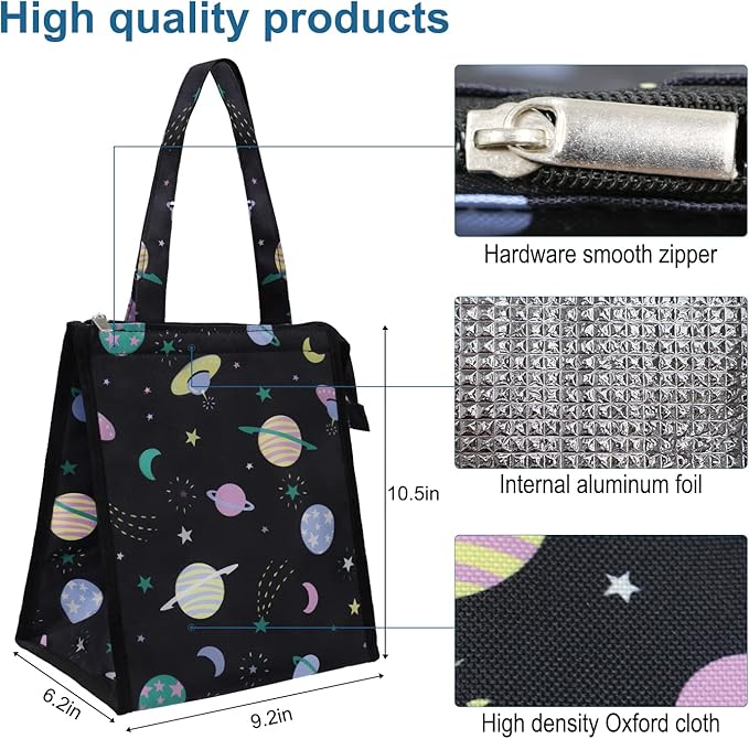 iknoe Lunch Bag Insulated Lunch Bags for Women & Men, 9L Reusable Lunch Tote, Portable Adult Thermal Large Lunch Cooler for Work Picnic Beach (Space Planet)